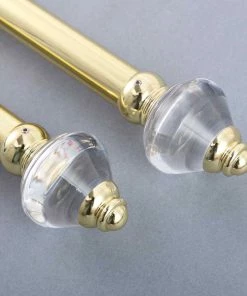 HIER_3160 42"-126" Adjustable Metal Curtain Rod Set, Gold, Acrylic Designer Finials