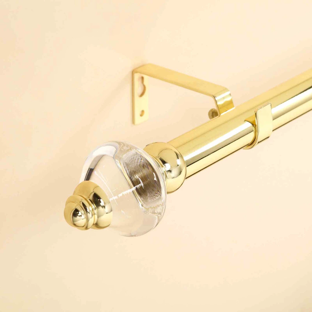 HIER_3160 42"-126" Adjustable Metal Curtain Rod Set, Gold, Acrylic Designer Finials 7 HIER_3160 42"-126" Adjustable Metal Curtain Rod Set, Gold, Acrylic Designer Finials