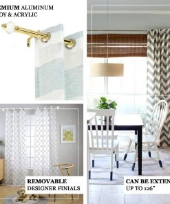HIER_3160 42"-126" Adjustable Metal Curtain Rod Set, Gold, Acrylic Designer Finials 15 HIER_3160 42