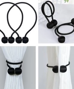 HIER_3130 Home Décor 2 Pack | Black Magnetic Curtain Tie Backs For Window Drapes And Backdrop Panels