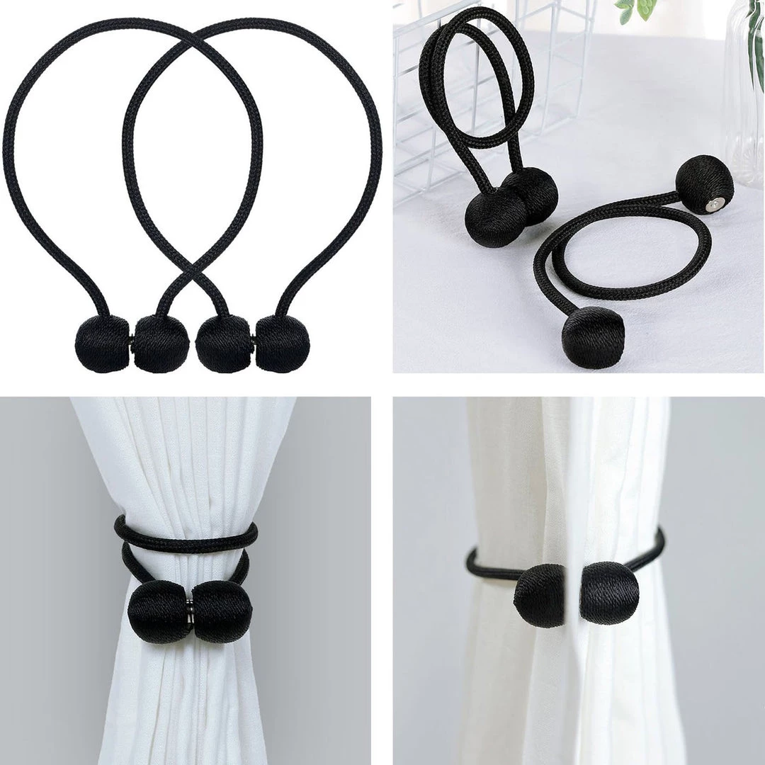 HIER_3130 Home Décor 2 Pack | Black Magnetic Curtain Tie Backs For Window Drapes And Backdrop Panels 1 HIER_3130 Home Décor 2 Pack | Black Magnetic Curtain Tie Backs For Window Drapes And Backdrop Panels