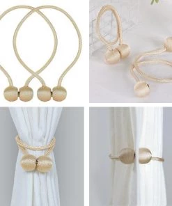 HIER_3130 Home Décor 2 Pack | Champagne Magnetic Curtain Tie Backs For Window Drapes And Backdrop Panels