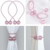 HIER_3130 2 Pack | Pink Magnetic Curtain Tie Backs For Window Drapes And Backdrop Panels