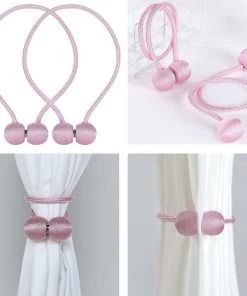 HIER_3130 2 Pack | Pink Magnetic Curtain Tie Backs For Window Drapes And Backdrop Panels