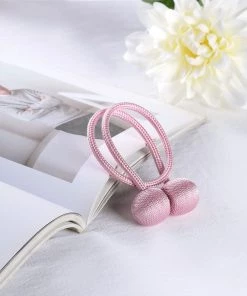 HIER_3130 2 Pack | Pink Magnetic Curtain Tie Backs For Window Drapes And Backdrop Panels