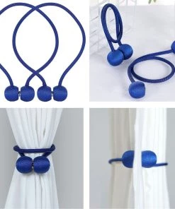 HIER_3130 2 Pack | Royal Blue Magnetic Curtain Tie Backs For Window Drapes & Backdrop Panels Wall & Hanging Décor