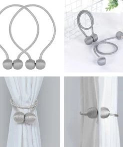 HIER_3130 2 Pack | Silver Magnetic Curtain Tie Backs For Window Drapes And Backdrop Panels Home Décor