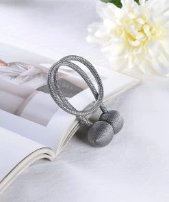 HIER_3130 2 Pack | Silver Magnetic Curtain Tie Backs For Window Drapes And Backdrop Panels Home Décor