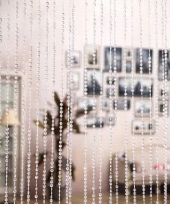 HIER_3300 8ft Crystal Diamond Beaded Curtain With Bendable Plastic Hanging Rod