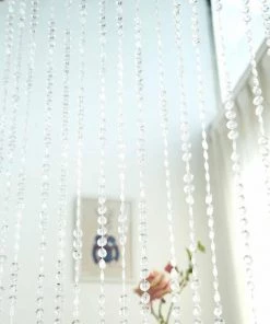 HIER_3300 8ft Crystal Diamond Beaded Curtain With Bendable Plastic Hanging Rod