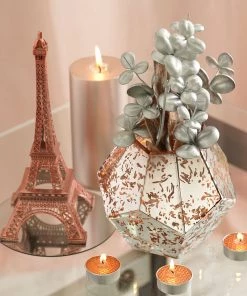 HIER_3820 9 Pack | Metallic Blush/Rose Gold Tealight Candles, Unscented Dripless Wax - Textured Design Chargers & Centerpieces
