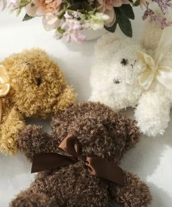 HIER_5340 Wedding Party Favors Set Of 3 | 7" Cute Stuffed Teddy Bears With Bow Ties, Plush Animal Soft Toys, Adorable Party Favors- Dark Brown/Ivory/Natural