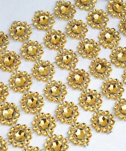 HIER_5160 Tabletop Decor 4"x10 Yards Gold Fleur Diamond Rhinestone Ribbon Wrap Roll, DIY Craft Ribbon