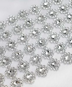 HIER_5160 4"x10 Yards Silver Fleur Diamond Rhinestone Ribbon Wrap Roll, DIY Craft Ribbon Tabletop Decor