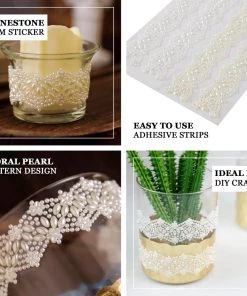 HIER_5150 Tabletop Decor Ivory Self Adhesive Rhinestone DIY Craft Gem Stickers, Floral Pearl Trims