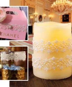 HIER_5150 Tabletop Decor Ivory Self Adhesive Rhinestone DIY Craft Gem Stickers, Floral Pearl Trims