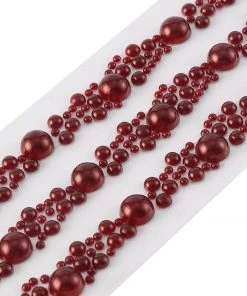 HIER_5150 Tabletop Decor Burgundy Self Adhesive Pearl Rhinestone Stickers, DIY Craft Peel & Stick Gem Stickers