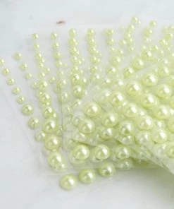 HIER_5150 486 Pcs | Apple Green Self Adhesive Pearl Rhinestone DIY Gem Stickers - Assorted Sizes