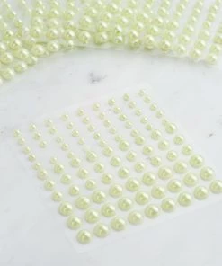 HIER_5150 486 Pcs | Apple Green Self Adhesive Pearl Rhinestone DIY Gem Stickers - Assorted Sizes