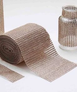HIER_5160 5"x10 Yards Shiny Antique Gold Diamond Rhinestone Ribbon Wrap Roll, DIY Craft Decor Chargers & Centerpieces
