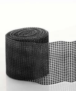 HIER_5160 5"x10 Yards Shiny Black Diamond Rhinestone Ribbon Wrap Roll, DIY Craft Decor Tabletop Decor