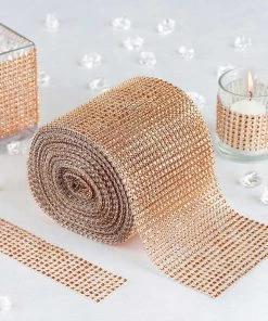 HIER_5170 5"x10 Yards Shiny Champagne Diamond Rhinestone Ribbon Wrap Roll, DIY Craft Decor Chargers & Centerpieces