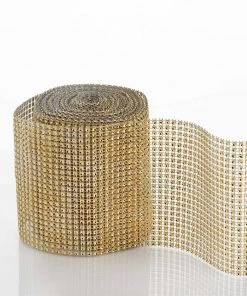HIER_5160 Tabletop Decor 5"x10 Yards Shiny Gold Diamond Rhinestone Ribbon Wrap Roll, DIY Craft Decor