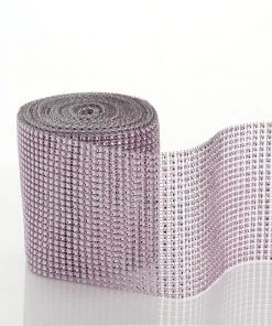HIER_5160 Tabletop Decor 5"x10 Yards Shiny Pink Diamond Rhinestone Ribbon Wrap Roll, DIY Craft Decor