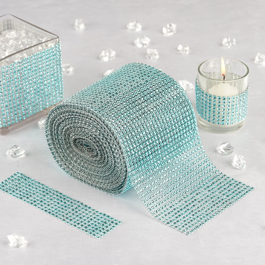 HIER_5160 Tabletop Decor 5"x10 Yards Shiny Turquoise Diamond Rhinestone Ribbon Wrap Roll, DIY Craft Decor 2 HIER_5160 Tabletop Decor 5"x10 Yards Shiny Turquoise Diamond Rhinestone Ribbon Wrap Roll, DIY Craft Decor