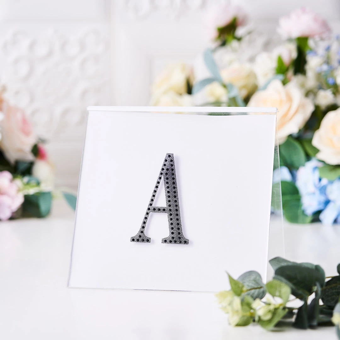 HIER_5150 4" Black Decorative Rhinestone Alphabet Letter Stickers DIY Crafts - A Chargers & Centerpieces 2 HIER_5150 4" Black Decorative Rhinestone Alphabet Letter Stickers DIY Crafts - A Chargers & Centerpieces