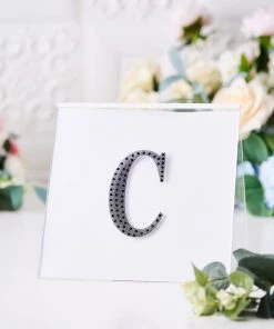 HIER_5150 4" Black Decorative Rhinestone Alphabet Letter Stickers DIY Crafts - C Chargers & Centerpieces