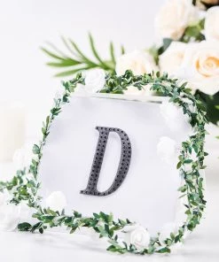 HIER_5150 4" Black Decorative Rhinestone Alphabet Letter Stickers DIY Crafts - D Chargers & Centerpieces