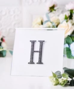 HIER_5150 Chargers & Centerpieces 4" Black Decorative Rhinestone Alphabet Letter Stickers DIY Crafts - H