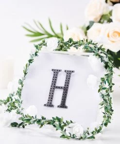 HIER_5150 Chargers & Centerpieces 4" Black Decorative Rhinestone Alphabet Letter Stickers DIY Crafts - H
