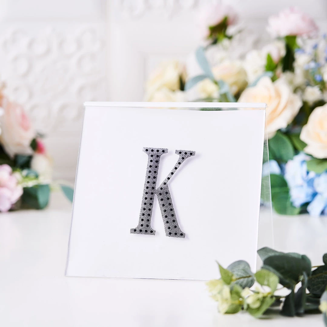 HIER_5150 Chargers & Centerpieces 4" Black Decorative Rhinestone Alphabet Letter Stickers DIY Crafts - K 2 HIER_5150 Chargers & Centerpieces 4" Black Decorative Rhinestone Alphabet Letter Stickers DIY Crafts - K