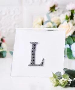 HIER_5150 4" Black Decorative Rhinestone Alphabet Letter Stickers DIY Crafts - L Chargers & Centerpieces
