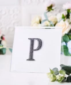 HIER_5150 4" Black Decorative Rhinestone Alphabet Letter Stickers DIY Crafts - P Chargers & Centerpieces