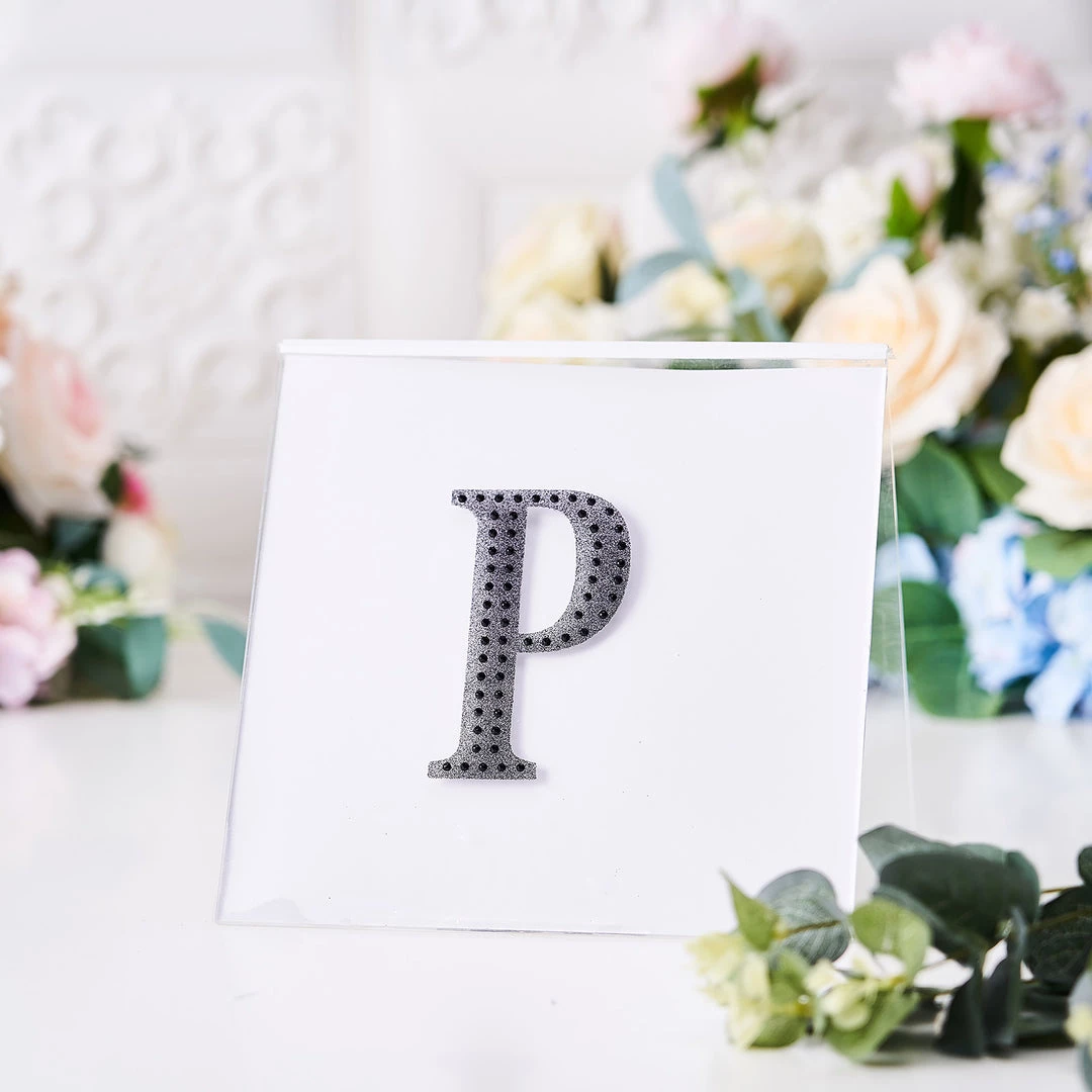 HIER_5150 4" Black Decorative Rhinestone Alphabet Letter Stickers DIY Crafts - P Chargers & Centerpieces 2 HIER_5150 4" Black Decorative Rhinestone Alphabet Letter Stickers DIY Crafts - P Chargers & Centerpieces