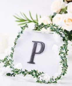 HIER_5150 4" Black Decorative Rhinestone Alphabet Letter Stickers DIY Crafts - P Chargers & Centerpieces