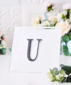 HIER_5150 Chargers & Centerpieces 4" Black Decorative Rhinestone Alphabet Letter Stickers DIY Crafts - U