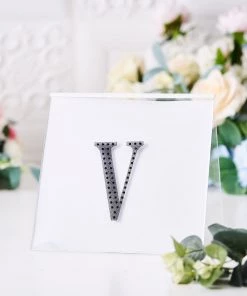 HIER_5150 4" Black Decorative Rhinestone Alphabet Letter Stickers DIY Crafts - V