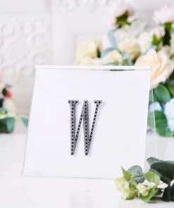 HIER_5150 Chargers & Centerpieces 4" Black Decorative Rhinestone Alphabet Letter Stickers DIY Crafts - W