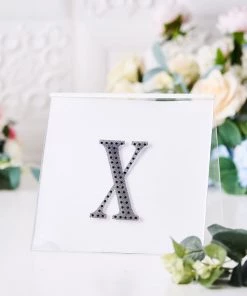 HIER_5150 Chargers & Centerpieces 4" Black Decorative Rhinestone Alphabet Letter Stickers DIY Crafts - X