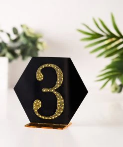 HIER_5150 4" Gold Decorative Rhinestone Number Stickers DIY Crafts - 3 Chargers & Centerpieces