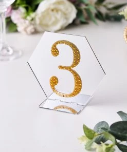 HIER_5150 4" Gold Decorative Rhinestone Number Stickers DIY Crafts - 3 Chargers & Centerpieces