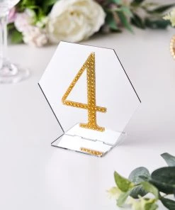 HIER_5150 4" Gold Decorative Rhinestone Number Stickers DIY Crafts - 4 Chargers & Centerpieces