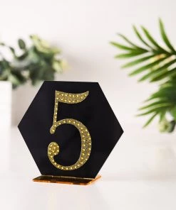 HIER_5150 4" Gold Decorative Rhinestone Number Stickers DIY Crafts - 5