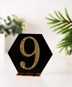 HIER_5150 4" Gold Decorative Rhinestone Number Stickers DIY Crafts - 9 Chargers & Centerpieces