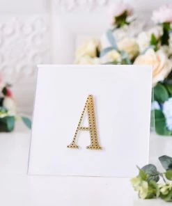 HIER_5150 Chargers & Centerpieces 4" Gold Decorative Rhinestone Alphabet Letter Stickers DIY Crafts - A