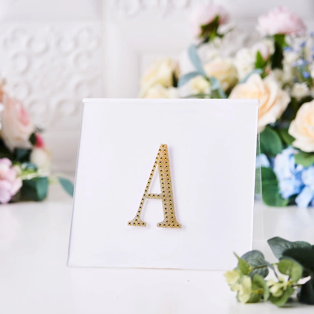 HIER_5150 Chargers & Centerpieces 4" Gold Decorative Rhinestone Alphabet Letter Stickers DIY Crafts - A 2 HIER_5150 Chargers & Centerpieces 4" Gold Decorative Rhinestone Alphabet Letter Stickers DIY Crafts - A